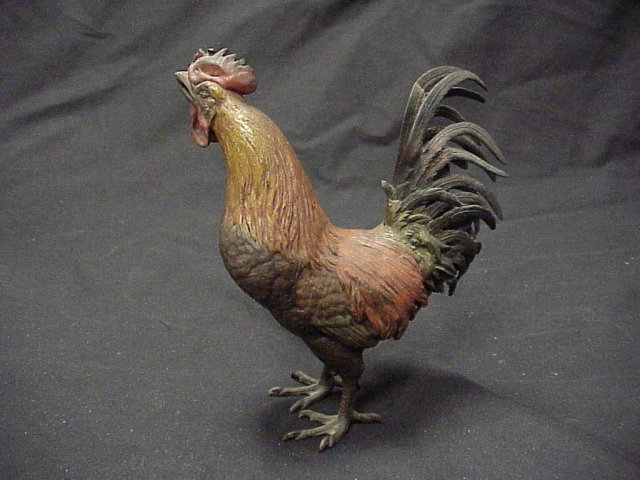 Old Hand Painted Cast Vienna Bronze Rooster Figure 7
