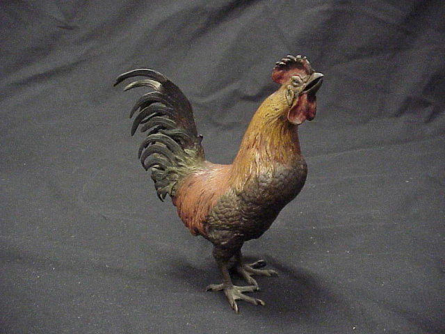 Old Hand Painted Cast Vienna Bronze Rooster Figure 7