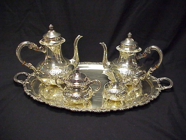 5pc Ornate Old Repousse German Sterling Silver Tea Set