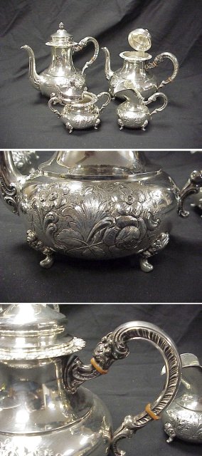 5pc Ornate Old Repousse German Sterling Silver Tea Set
