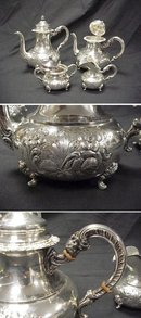 5pc Ornate Old Repousse German Sterling Silver Tea Set