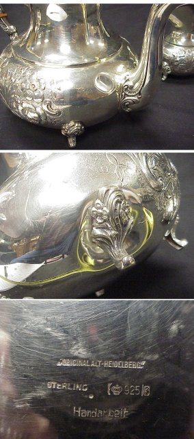 5pc Ornate Old Repousse German Sterling Silver Tea Set