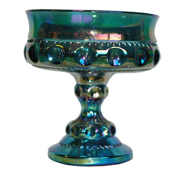 Kings Crown Blue Carnival Glass Candy Dish