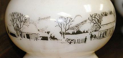 Currier & Ives White Oil Lamp - Pair