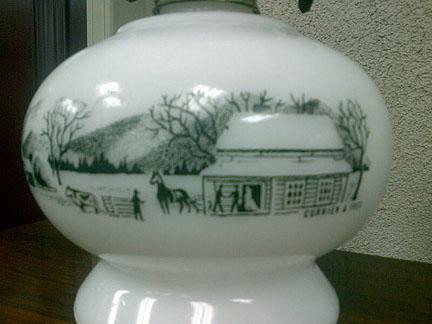 Currier & Ives White Oil Lamp - Pair
