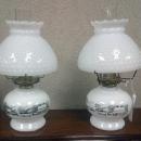 Currier & Ives White Oil Lamp - Pair