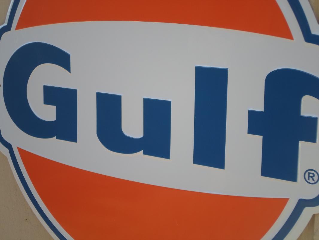 OUR LARGEST NEW GULF GAS & OIL SIGN // TOP QUALITY