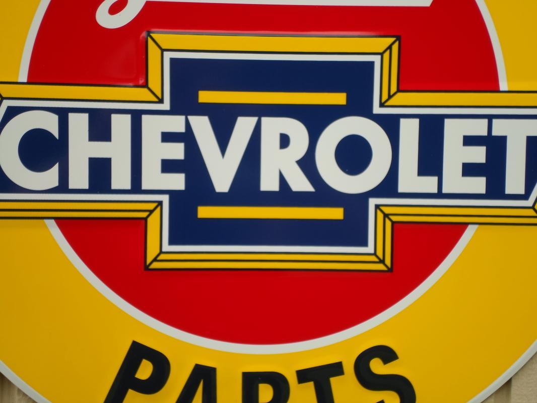OUR LARGEST WE USE GENUINE CHEVROLET PARTS METAL SIGN // MADE IN USA