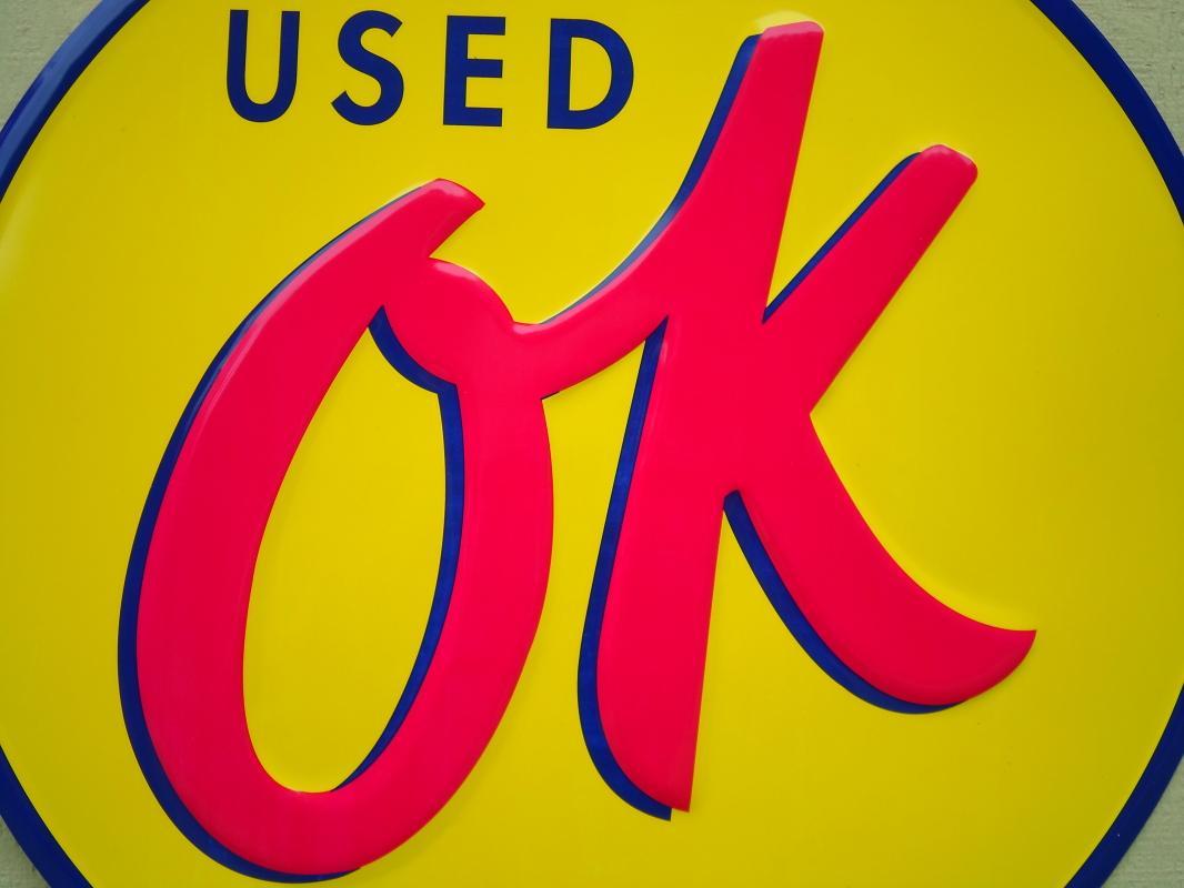 OUR LARGEST OK USED CARS LOT METAL SIGN // MADE IN USA