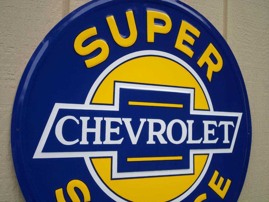OUR LARGEST SUPER CHEVROLET SERVICE GARAGE METAL SIGN // MADE IN USA
