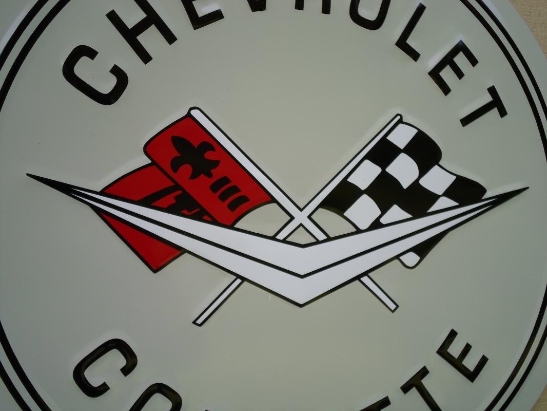 OUR LARGEST CHEVROLET CORVETTE SERVICE GARAGE METAL SIGN // MADE IN USA