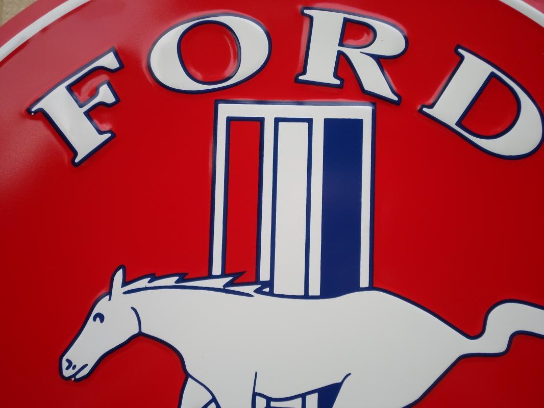 LOT OF FOUR OF OUR LARGEST SIGNS, TWO FORDS & TWO MUSTANGS - FREE SHIPPING