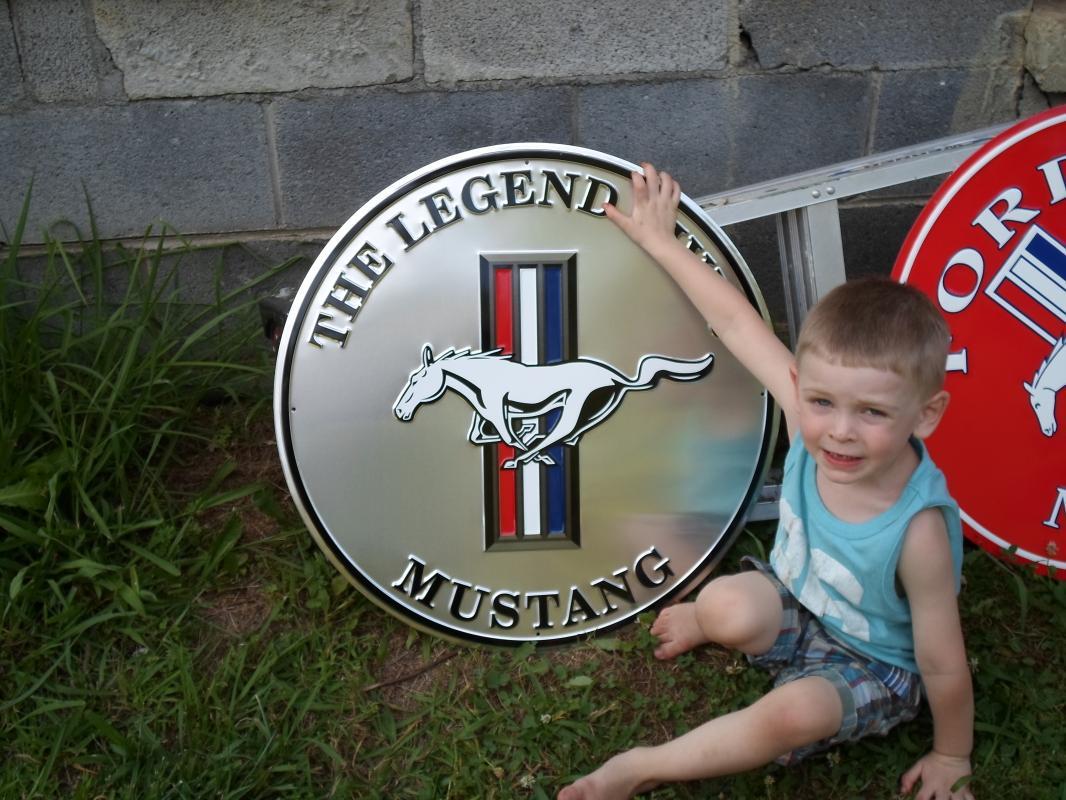 LOT OF FOUR OF OUR LARGEST SIGNS, TWO FORDS & TWO MUSTANGS - FREE SHIPPING