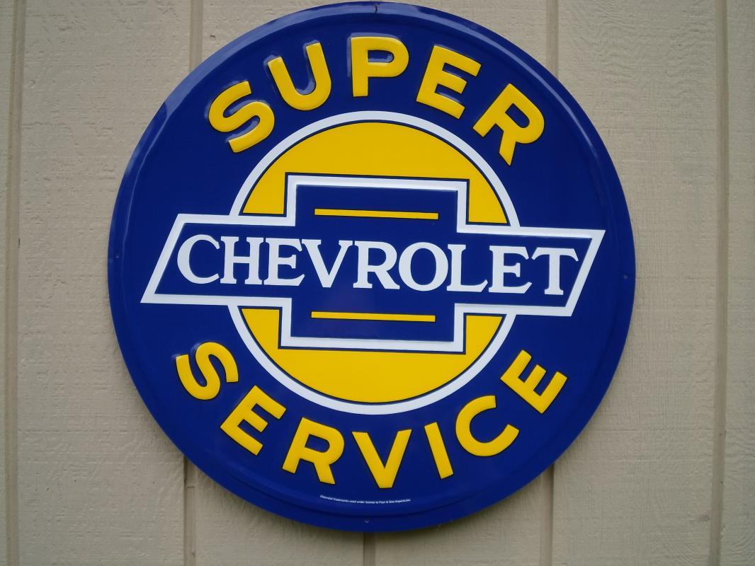 LOT OF FOUR OF OUR LARGEST SIGNS, CHEVROLET, CORVETTE & OK USED CARS - FREE SHIPPING