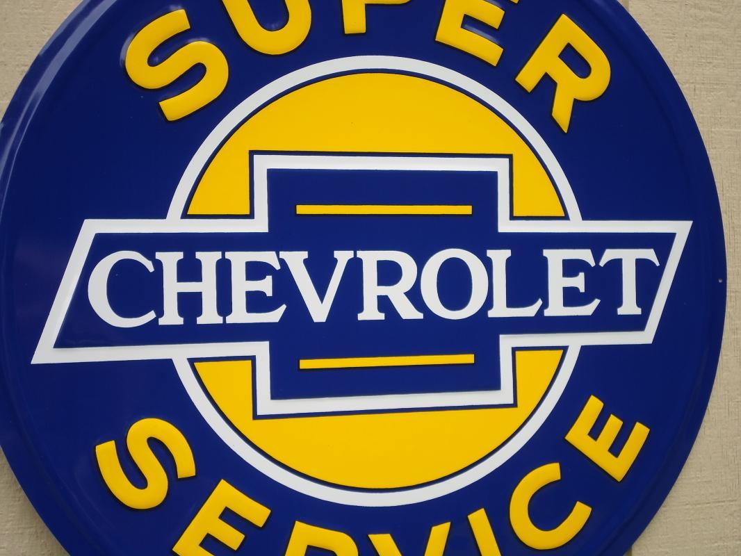 LOT OF FOUR OF OUR LARGEST SIGNS, CHEVROLET, CORVETTE & OK USED CARS - FREE SHIPPING
