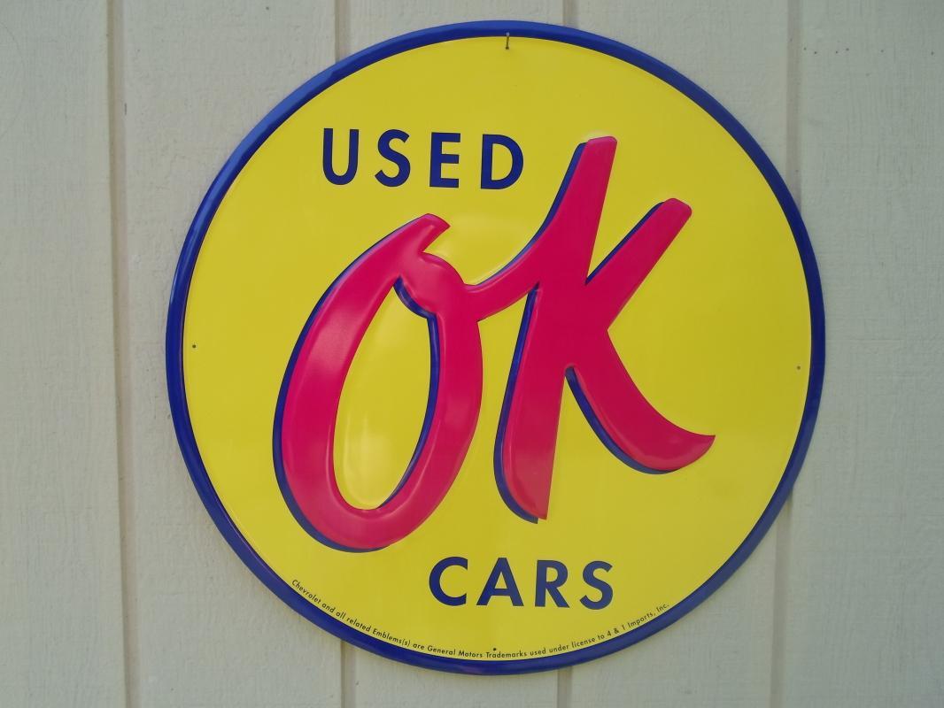 LOT OF FOUR OF OUR LARGEST SIGNS, CHEVROLET, CORVETTE & OK USED CARS - FREE SHIPPING