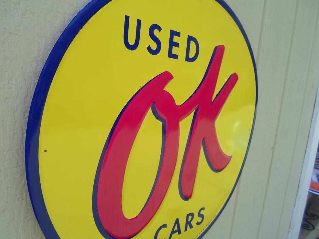 LOT OF FOUR OF OUR LARGEST SIGNS, CHEVROLET, CORVETTE & OK USED CARS - FREE SHIPPING