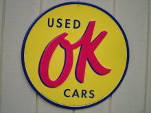 LOT OF THREE OF OUR LARGEST GENERAL MOTORS OK USED CARS SIGNS - GREAT FOR CAR LOT DISPLAYS- FREE SHIPPING
