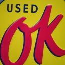 LOT OF THREE OF OUR LARGEST GENERAL MOTORS OK USED CARS SIGNS - GREAT FOR CAR LOT DISPLAYS- FREE SHIPPING