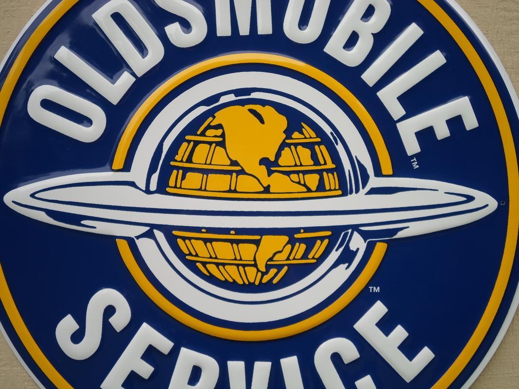 LOT OF THREE OF OUR LARGEST GENERAL MOTORS OK USED CARS SIGNS - BUICK - OLDSMOBILE - CADILLAC SIGNS - FREE SHIPPING