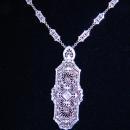 Stunning Art-Deco Diamond, 14K White Gold Filigree Lavaliere Necklace, 19