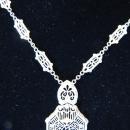 Stunning Art-Deco Diamond, 14K White Gold Filigree Lavaliere Necklace, 19
