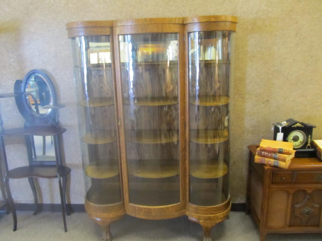 American Oak Curved J Glass China Cabinet