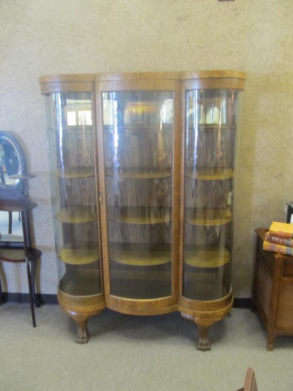 American Oak Curved J Glass China Cabinet