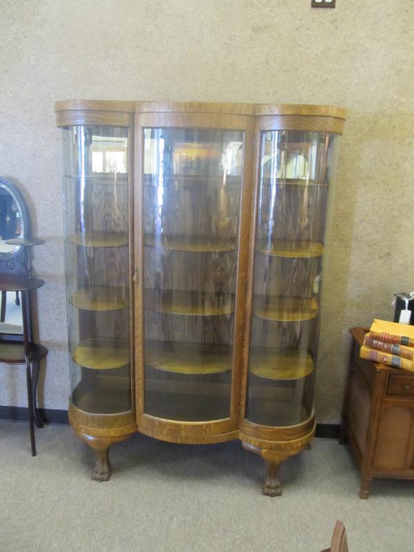 American Oak Curved J Glass China Cabinet