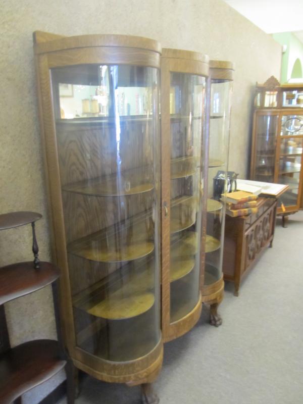 American Oak Curved J Glass China Cabinet