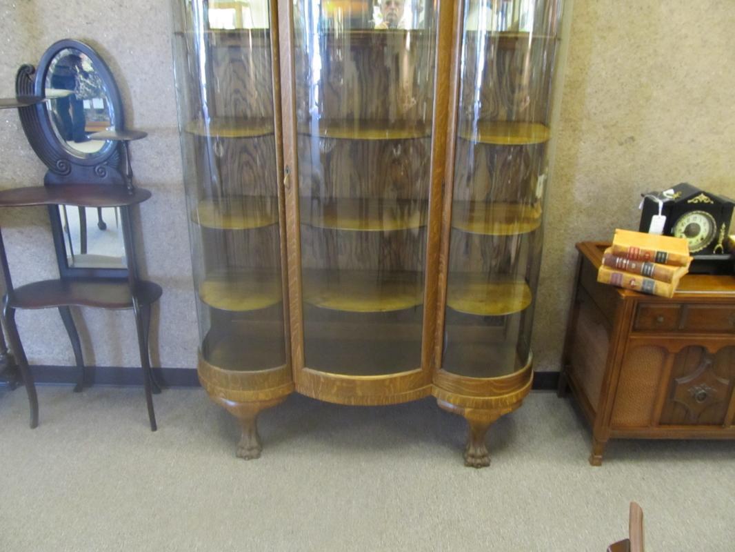 American Oak Curved J Glass China Cabinet