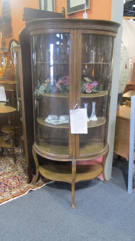 Oak Curved Glass China, Curio Cabinet (small)