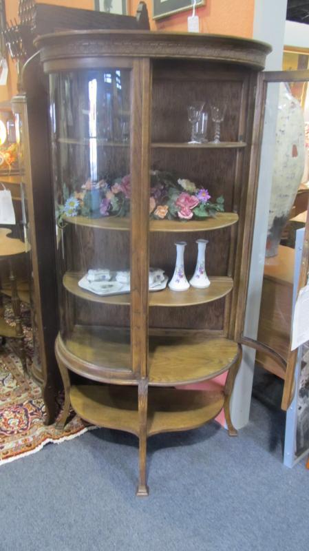 Oak Curved Glass China, Curio Cabinet (small)