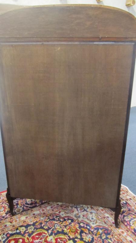 American Oak Curved Glass China/Curio Cabinet (half moon shaped mirror crown)