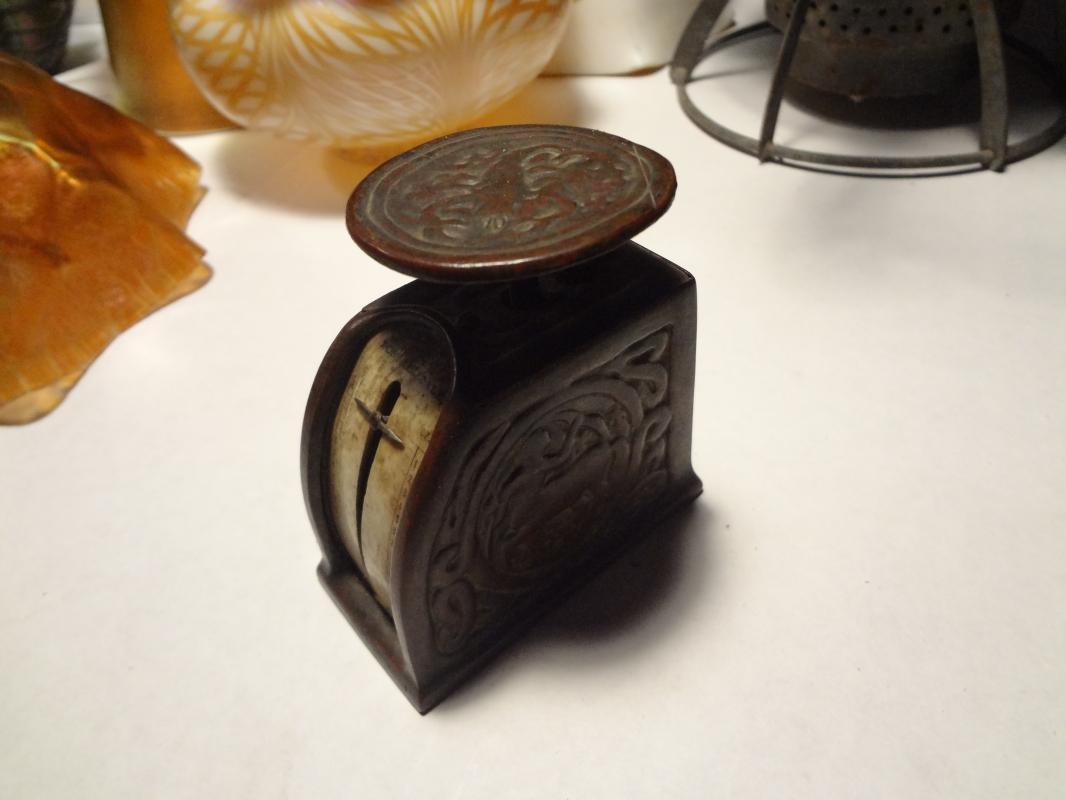 TIFFANY STUDIOS BRONZE ZODIAC PATTERN DESK SCALE LCT - GREAT PATINA- RARE PIECE