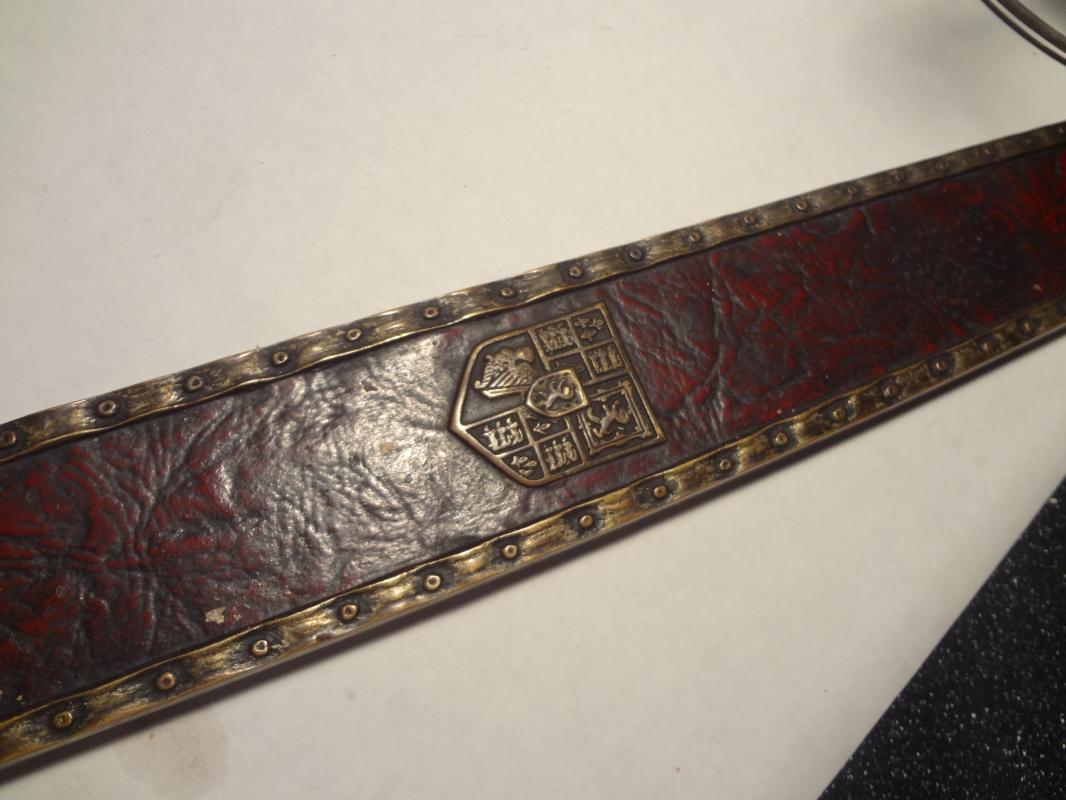 Impressive Tiffany Studios Red Heraldic Pattern Blotter Ends Deskset
