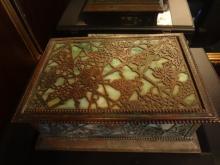Impressive Tiffany Studios LCT Green Favrile Glass Grapevine Cigar Box
