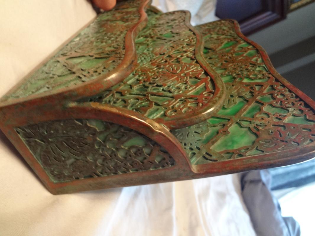 Impressive Tiffany Studios LCT Green Favrile Glass Grapevine Desk Letter Rack