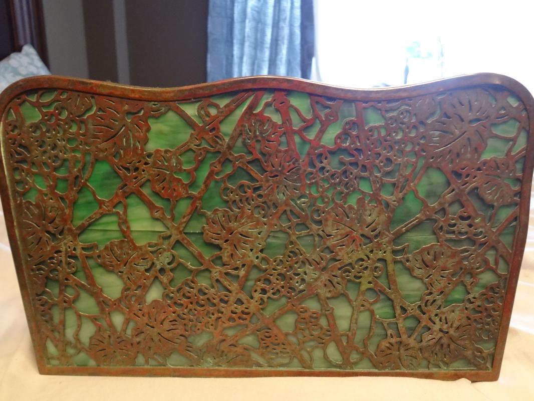Impressive Tiffany Studios LCT Green Favrile Glass Grapevine Desk Letter Rack