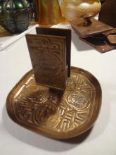 ANTIQUE TIFFANY STUDIOS BRONZE ZODIAC ART CIGARETTE ASHTRAY MATCH HOLDER SAFE