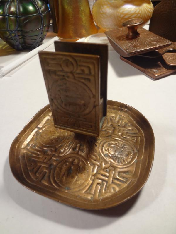 ANTIQUE TIFFANY STUDIOS BRONZE ZODIAC ART CIGARETTE ASHTRAY MATCH HOLDER SAFE