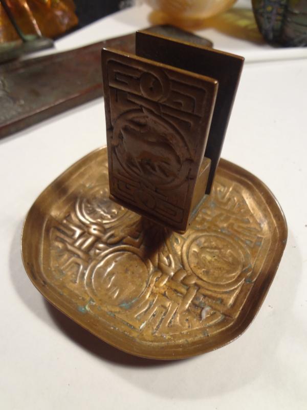 ANTIQUE TIFFANY STUDIOS BRONZE ZODIAC ART CIGARETTE ASHTRAY MATCH HOLDER SAFE