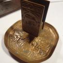 ANTIQUE TIFFANY STUDIOS BRONZE ZODIAC ART CIGARETTE ASHTRAY MATCH HOLDER SAFE