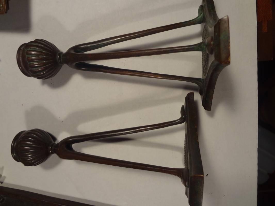 ANTIQUE Signed Bronze TIFFANY Studios 1905-1906 New York Tripod Candlesticks