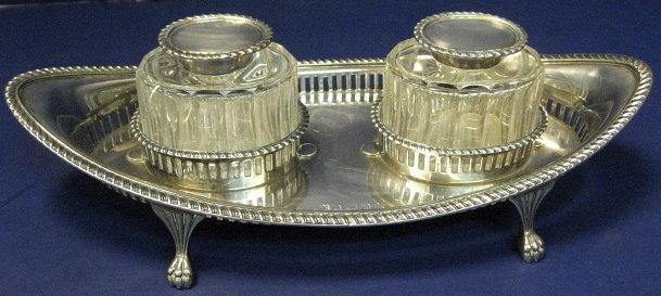 2 Bottle, Sterling Silver Ink Stand