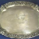 English, Sterling Silver Tray. Grape Vine & Insects Cast Border. Dove With Olive Branch Crest