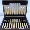12 Pair Fish Knives & Forks. Bone Handles With All Sterling Blades