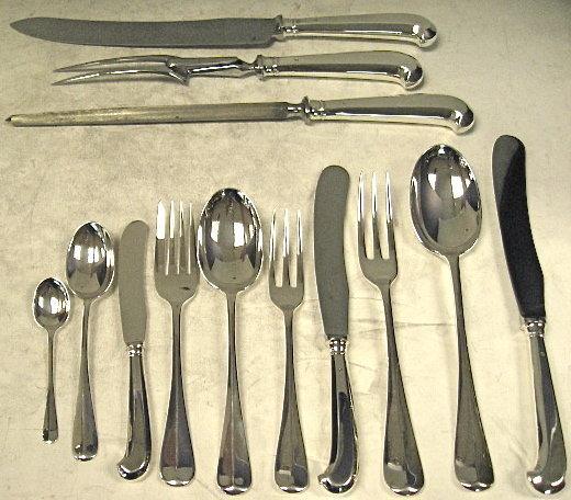 Dinner Service For 12. Sterling Silver, 3 Prong Rattail Set