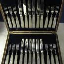 12pr Of Mother Of Pearl Handled Dessert Or Fruit Set With Sterling Silver Blades