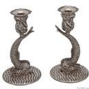 Pr. Figural Sterling Silver Dolphin Form Nautical Candlesticks